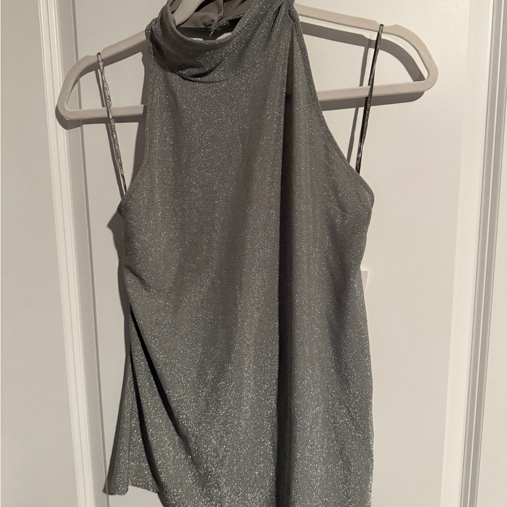 NWT Banana Republic Silver Sparkle Sleeveless high Neck Top large